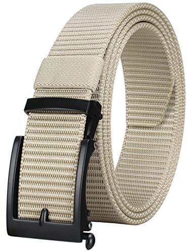 Bullko Gurt-Nylon-Gürtel für Herren, verstellbarer Automatik-Gürtel mit Ratsche - Beige - 40/44W x 51L