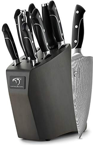 NANFANG BROTHERS Damaststahl Messerset mit Holz Block Japanisches Messer Set Damaststahl VG10 - Küchenmesser set Profi Kochmesser mit scharfen Klingen und ergonomischen