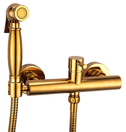 Shower Set Pulverizador de Bidé de Mano de Latón Agua Fría y Caliente Rociador de Bidé Oro de Titanio Ducha Bidet Montaje en La Pared Pulverizador de Baño,Hole Distance: 8.5 cm
