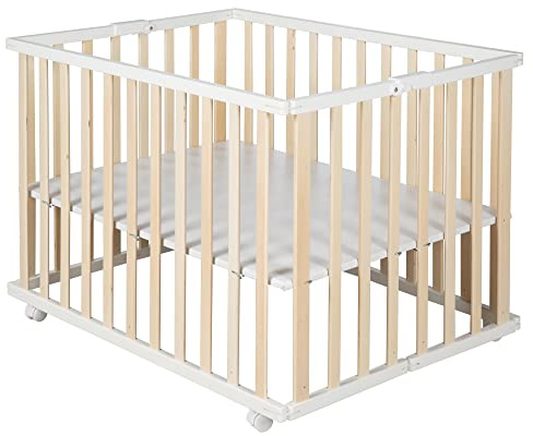 roba Laufgitter klappbar, Bicolor, 75x100 cm, platzsparendes Spielgitter inkl. Rollen, Holz