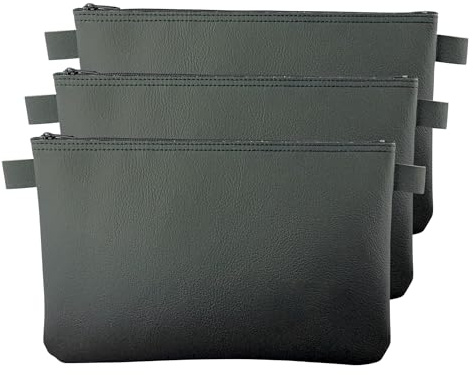 LITFAX Banktasche aus Kunstleder genarbt - Geldtasche A5 Format - Geldbeutel mit Reißverschluss - Sicher für Bargeld und Dokumente - Schwarz - ohne Prägung (26 x 17 cm, 3 Stück)