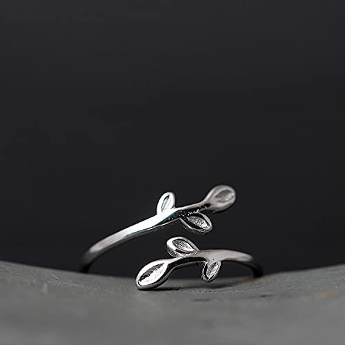 sis-woner 925 Silber personalisierter Blatt offener Ring Mode Olivenzweig Ring