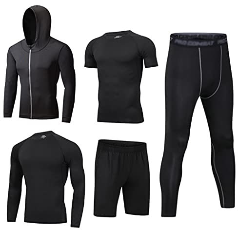 HZQIFEI Herren 5 Stücke Sport Anzug Fitness Anzug Schnelltrocknend Strumpfhosen Laufanzüge Kompression Shirt Gym Training Lauf Trainingsanzüge (Stil#5, L)