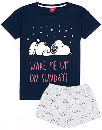 Snoopy Pyjamas Ladies Damen Top Long- oder Kurze Bottoms-Optionen Navy PJs