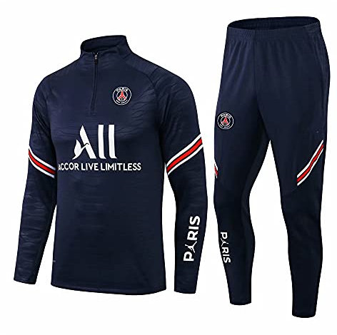 WDDWYHLL Paris Fußball Trainingsanzug, Fußballclub Herren Langarm-Sportbekleidung Atmungsaktives Sporttraining Fitness Laufanzug Trainingsanzug Jogginganzug Anzug Jungen,Blau,XXL