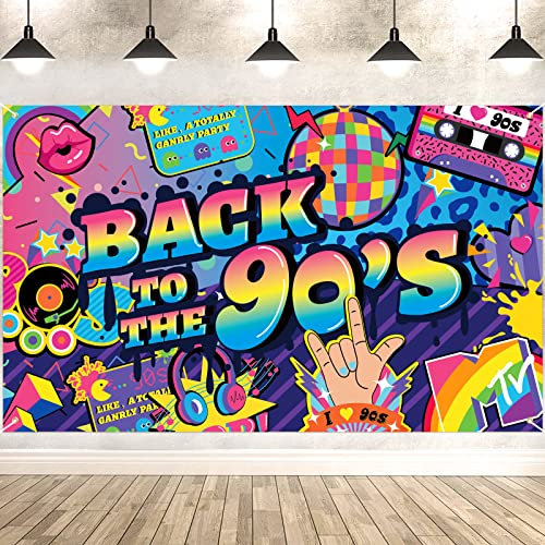 DPKOW Bannière Retour aux Années 90 pour Décoration de Fête Rétro, Fond d'Anniversaire, R&B Hip Hop, 185x110cm