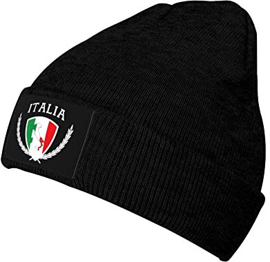 MOCSONE Strickmütze mit italienischer Flagge, für Damen und Herren, Strickmütze mit Bündchen, Acryl, für den täglichen Gebrauch, Schwarz, Einheitsgr��e