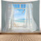YISURE Ozean Wandteppich, Meer Strand Natur Himmel Wandteppich, Möwen Fenster Wandbehang Wandkunst für Schlafzimmer Wohnzimmer, 230 x 180 cm
