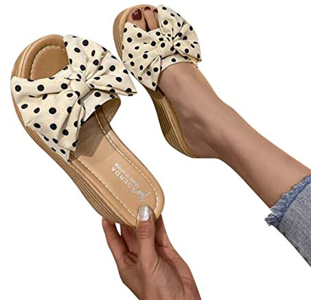 Briskorry Damen Sandalen mit Absatz Elegant,Bowknot Punktmuster Plattform Pumps Retro Plateau Schuhe Sommer Pantoletten Keilsandalen Mid Wedge Sandaletten Keilabsatz Sommerschuhe Strandsandalen