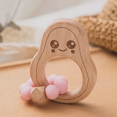 Avocado Beißring für Baby Natur Holz pink - Kauspielzeug & Zahnungshilfe für Jungen & Mädchen - Babyspielzeug Beissring Geschenk zur Geburt - Holzspielzeug nachhaltig, BPA-frei, schadstofffrei