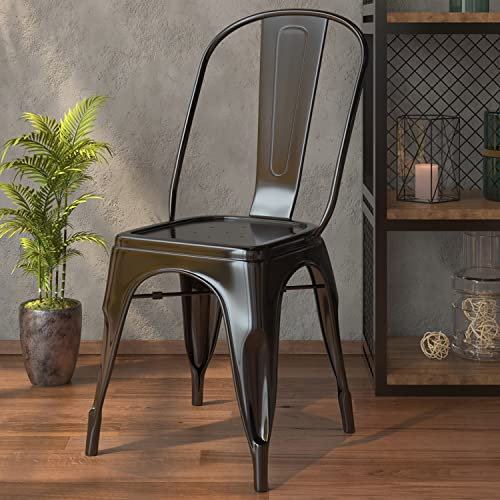 GGMMÖBEL California | Esszimmerstühle 2-er Set | Stuhl Sitzhöhe: 45 cm | Metall: Schwarz Matt | Essstühle | Stapelstuhl bis zu 15 | Restaurant, Cafe, Bar | Industrial Deko