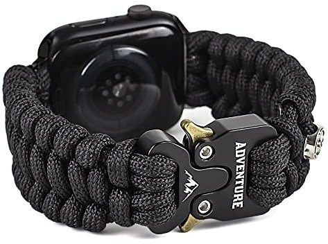 Paracord-Armband, kompatibel mit Apple Watch, 38 mm, 40 mm, 41 mm, für Herren, militärisches taktisches Paracord-Armband, kompatibel mit iWatch Serie SE 7/6/5/4/3/2/1, schwarz, XL