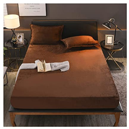 Spannbettlaken Gelb Braun Grau Blau 90x200cm bis 200x220cm warme kuschelige Winter Premium Cashmere Touch Bettlaken Fleece Betttuch for Matratze bis 28cm (Color : Brown, Size : Fitted Sheet 200x220x