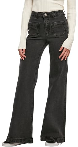 Urban Classics Women's Ladies Vintage Flared Denim Pants, Black Washed, 34