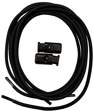 Cordones elásticos para zapatillas de deporte, zapatos y botas. Con sistema de cierre rápido ajustable sin atar, para adultos y niños, transición rápida en triatlón y duatlón. 85cm largo (Negro)