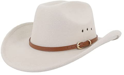 Cremlank Cowboyhüte für Damen und Herren, ethnischer Stil, breite Krempe, Kunstledergürtel, Dekor, Jazzhut, Westernhut, Cowboy-, Cowgirl-Hut, Mode-Accessoires, Beige