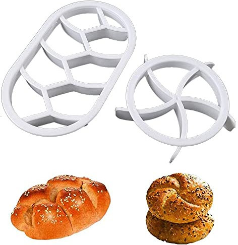 ZTTFIONI 2 Stück Brot Ausstecher, Brötchen Backform Brötchenstempel, Brotstempel blattförmige Ausstechform, Kunststoff Ausstechformen, Teigpressform Brotform Brötchendrücker, für DIY-Backen (Weiß)
