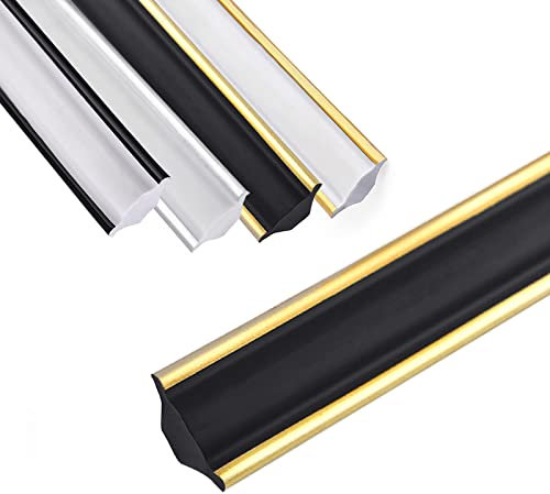 Flexible Zierleiste Selbstklebend, 3M/5M Deckenleisten, Zierleisten Decken und Wandübergang, Abschlussleiste Sockelleisten für Deckenkanten Wandkanten Fliesenkanten Schrankkanten (Schwarz+Gold 5M M)