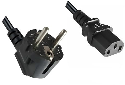 DINIC Stromkabel, Netzkabel mit 1,5mm², CEE 7/7 Schutzkontaktstecker auf C13, VDE (5m, schwarz)