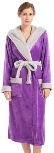 Inner Wish Damen-Bademantel mit Kapuze, Plüsch, gemütlich, warm, Violett/Hellgrau, XXL/3XL