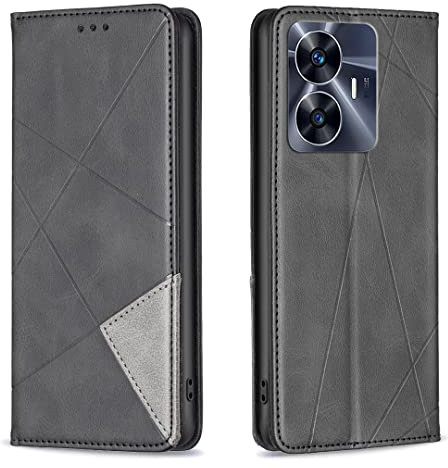 Posanter Coque pour Realme C55, Housse Portefeuille en Cuir Etui de Protection avec Slim TPU Silicone Bumper Antichoc Magnétique Flip Case, Porte Cartes avec Fonction Support Cover PU Pochette (Noir)