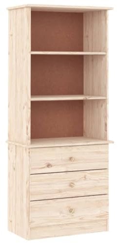 vidaXL Bücherregal mit Schubladen, Standregal mit 3 Fächern 3 Schubladen, Bücherschrank für Wohnzimmer Büro, Highboard Lagerregal, Massivholz Kiefer