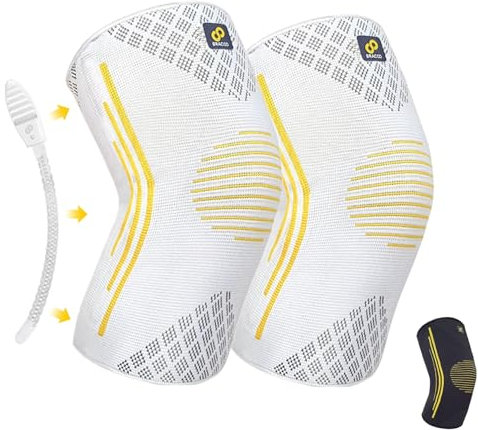 Bracoo KE92 Ginocchiera per uomo e donna con effetto compressione e stabilizzatori laterali, ideale per corsa, pallacanestro, fitness, sport e uso quotidiano (2, Grigio, L)