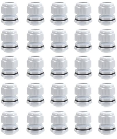AVARTEK 25 Pack 20mm Nylon Cable Glands, Suitable for 6-12mm, M20 Thread IP68 Gland Connectors (White)