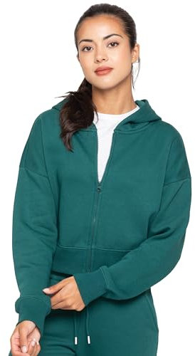 989Zé ENZO Womens Hoodie Top Casual Fleece Cropped Sweatshirt With Hood Crop Hoody (UK, Alpha, L, Regular, Regular, Dark Green With Zip)