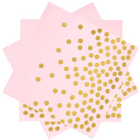 50PCS Pink and Gold Napkins, 3-Ply Cocktail Napkins Folded 6.5 x 6.5 Inches, Gold Serviettes Disposable Party Napkins Paper Napkins for Birthday Wedding Graduation Baby Shower