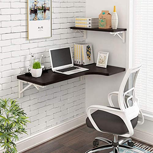 Eckklapp-Computertisch, Holz-Wandtisch, Arbeitszimmer, Beistelltisch mit doppelter Stütze, Küchenbock-Schreibtisch für Büro, Wohnküche, platzsparend, Schwarz, 80 x 70 x 50 cm (31 x 28 x 20 Zoll)