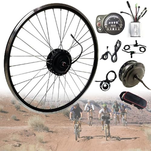 Quixnova 48V 250W Front/Rear Wheel Electric Bicycle Conversion Kit, 20/24/26/27.5/28 29 700c Brushless Hub Motor E-Bike Conversion Kit, LED-Display,Front-24inch