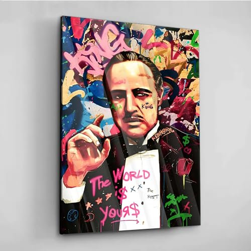 Acrylglas Pop Art Graffiti Der Pate Mafia Film Godfather Wand Abstrakt Wandbilder Glasbilder Wohnzimmer Schlafzimmer Büro Wanddekoration Deko XXL günstig (Acrylglas auf Metall, 100x75 cm)