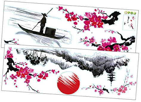 Gadpiparty 2 Sätze Wandaufkleber Wandtattoos für das Wohnzimmer selbstklebendes Wandtattoo landschaft wandtattoos Vogel Wandtattoo entfernbar Klebrig Japan PVC