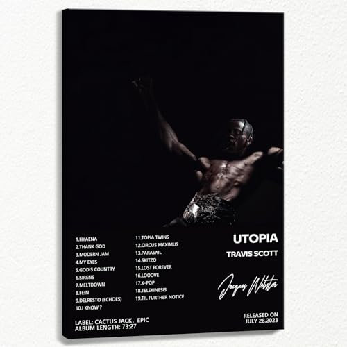 Aimery Utopia Album-Poster, Travis-Album-Cover, Leinwand, Wandkunst, Scott-Musik-Kunstdruck, Rapper, limitiertes Poster, moderne Schlafzimmer-Wanddekoration, 61 x 91,4 cm, gerahmt