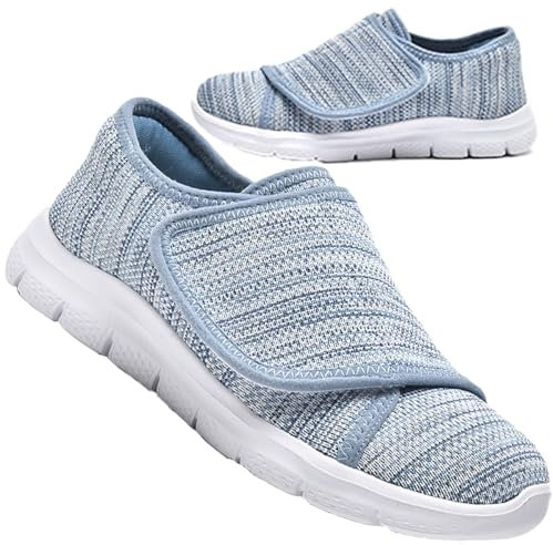 Aocase Orthopädische Turnschuhe für Damen Diabetiker Schuhe Damen Freizeitschuhe mit Klettverschluss Weite Passform Schuhe für Geschwollene Füße Gesundheitsschuhe,Blau,38/240mm