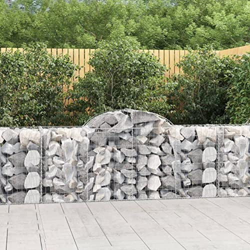 Iiaky Gabionen mit Hochbogen 6 Stk. 200x50x80/100 cm Verzinktes Eisen GabionenköRbe WasserzapfsäUle Garten Gabionen Zaun Gabionensteine