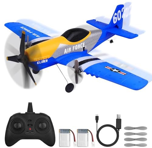 Henakmsl RC Flugzeugs, 3 Kanal 2.4GHz RC Flugzeug P51D Mustang Fighter Spielzeug mit 2 Batterien, Ferngesteuertes Flugzeug, Einfach zu Fliegen für Anfänger Erwachsene Kinder
