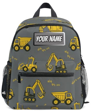 Ksajwzf Rucksack mit individuellem Namen für Kinder, niedlicher Bauwagen, Kleinkind-Rucksack für Mädchen und Jungen, personalisierter Name, LKW, Fahrzeug, Vorschule, Büchertaschen, mehrfarbig