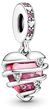 Wedanor Donna Ciondolo Cuore di zircone rosa penzola Argento 925 Colgantes con Zirconia cubica per Charm Bracciale