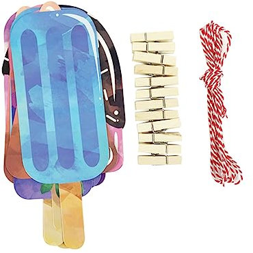 HONMEET 11stücke Buntes Eis Am Stiel Banner Hawaii-eis Am Stiel Banner für Hawaii-party Hawaii-hängebanner aus Papier Holz Metall und Schnur Gefertigt Robust und Leicht für Partys