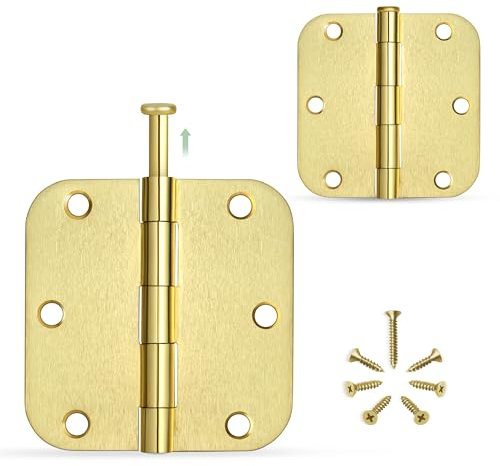 Moquin Rounded 3.5 Inch Door Hinges 3 Pack, Satin Brass