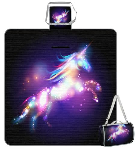 WowPrint Galaxy Hourse Einhorn Picknickdecken 150 x 145 cm, Hourse Faltbare Outdoor-Stranddecke, wasserdichte Matte für Familie, Strand, Camping, Wandern, Picknick