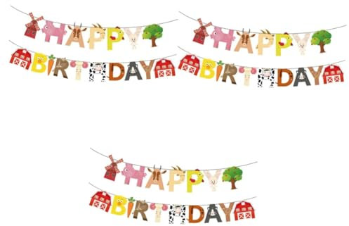 UPKOCH 3stücke Farm-themen Geburtstagsbanner Mit Tieren Farbige Pull-flagge Für Kindergeburtstagsfeiern Dekoration Für Innen Und Außenbereiche Mehrfach Verwendbar Und Sicher