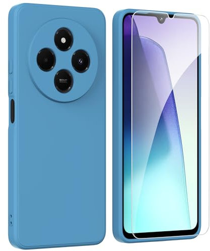 ARRYNN Funda para Xiaomi Redmi 14C 4G (6.88) con Cristal Templado Protector de Pantalla,Azul Ultra Slim Protectora Funda de Silicona Líquida Suave Case Cover - Azul