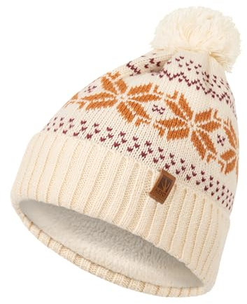 HEYO Mütze Damen Herren Norweger Mütze Bommelmütze Unisex Wintermütze Dick Gefüttert Warm (Beige-Braun)