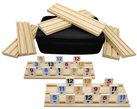 MIDOLITE Rummy Cube 8 Spieler Edition mit 8 Holzregalen, Rommé-Würfel-Spiel mit Koffer, 8 Spieler mit tragbarer Hülle, 214 Fliesen, Rommé-Würfel, Reisespiel-Set für Familie, Erwachsene, Kinder