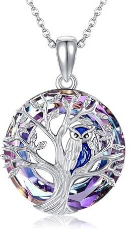 ONEFINITY Eule Halskette 925 Sterling Silber Baum des Lebens Halskette mit Kristall Eule Anhänger Baum des Lebens Schmuck Eule Geschenke für Frauen