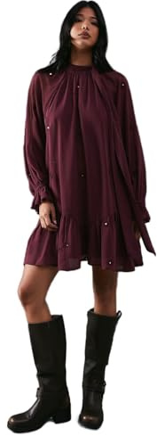 WAREHOUSE Premium Chiffon Tie Neck Moon Embellished Sequin Mini Smock Dress