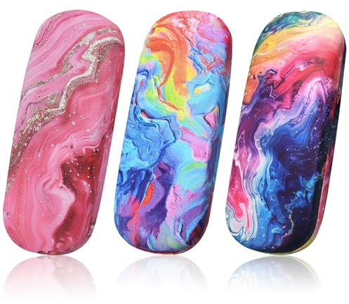SXTDKMJ Custodia per occhiali, 3 pezzi, custodia rigida per occhiali, personalizzata, portatile, per uomini, donne e ragazze, Colorato, Etichettalia unica